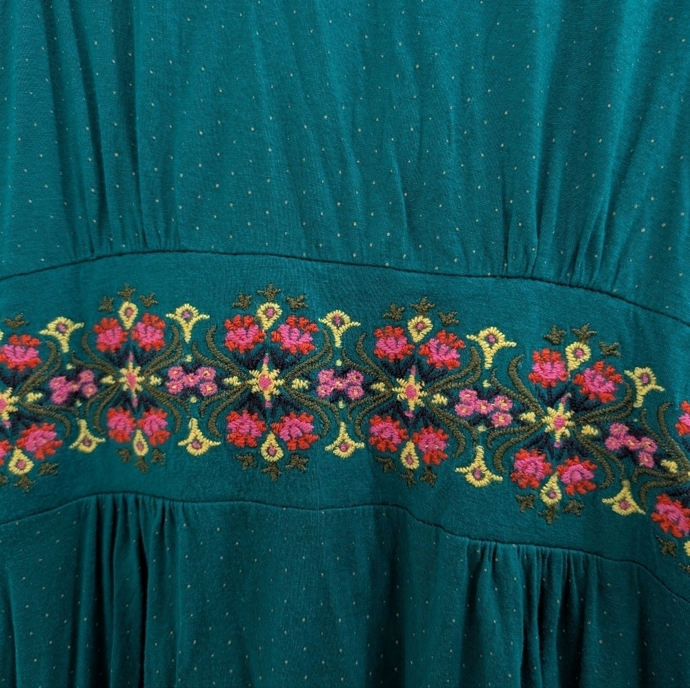 Free People Turquoise Polkadot Floral Embroidered Sleeveless Dress - Picture 7 of 9